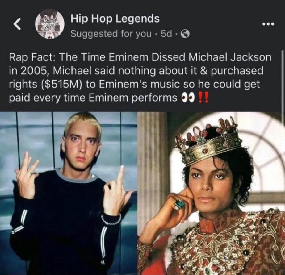 Rap Fact: The Time Eminem Dissed Michael Jackson in 2005, Michael said nothing about it & purchased rights ($515M) to Eminem's music so he could get paid every time Eminem performs 👀!!