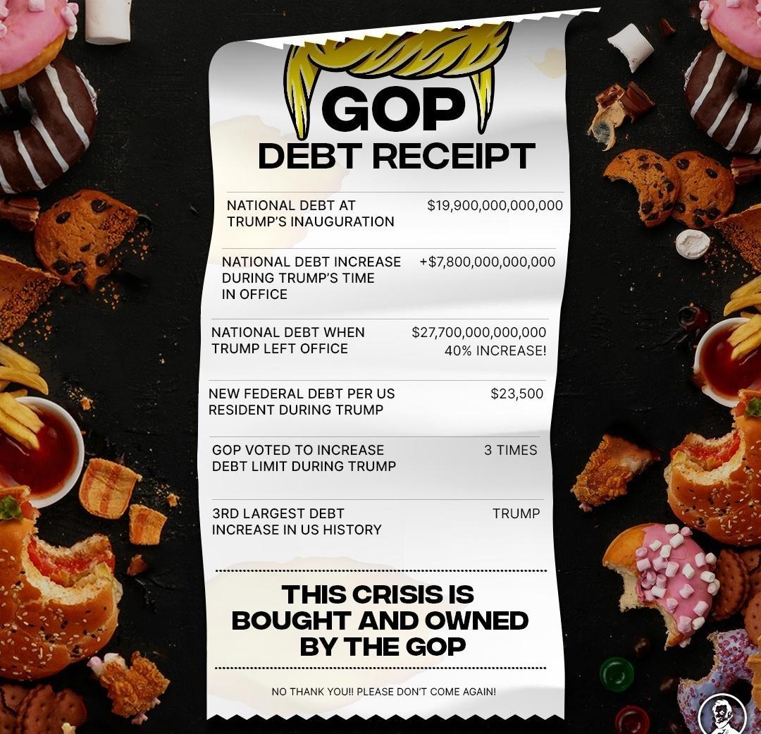 GOP DEBT RECEIPT THIS CRISIS IS BOUGHT AND OWNED BY THE GOP