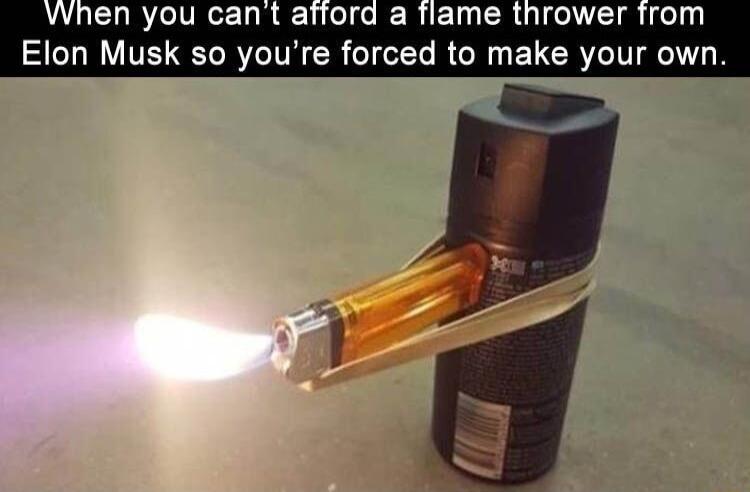 VWhen you cant afford a flame thrower from Elon Musk so youre forced to make your ow