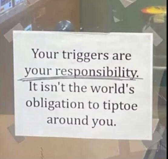 Your triggers are your responsibility Ttisnt the worlds obligation to tiptoe around you L