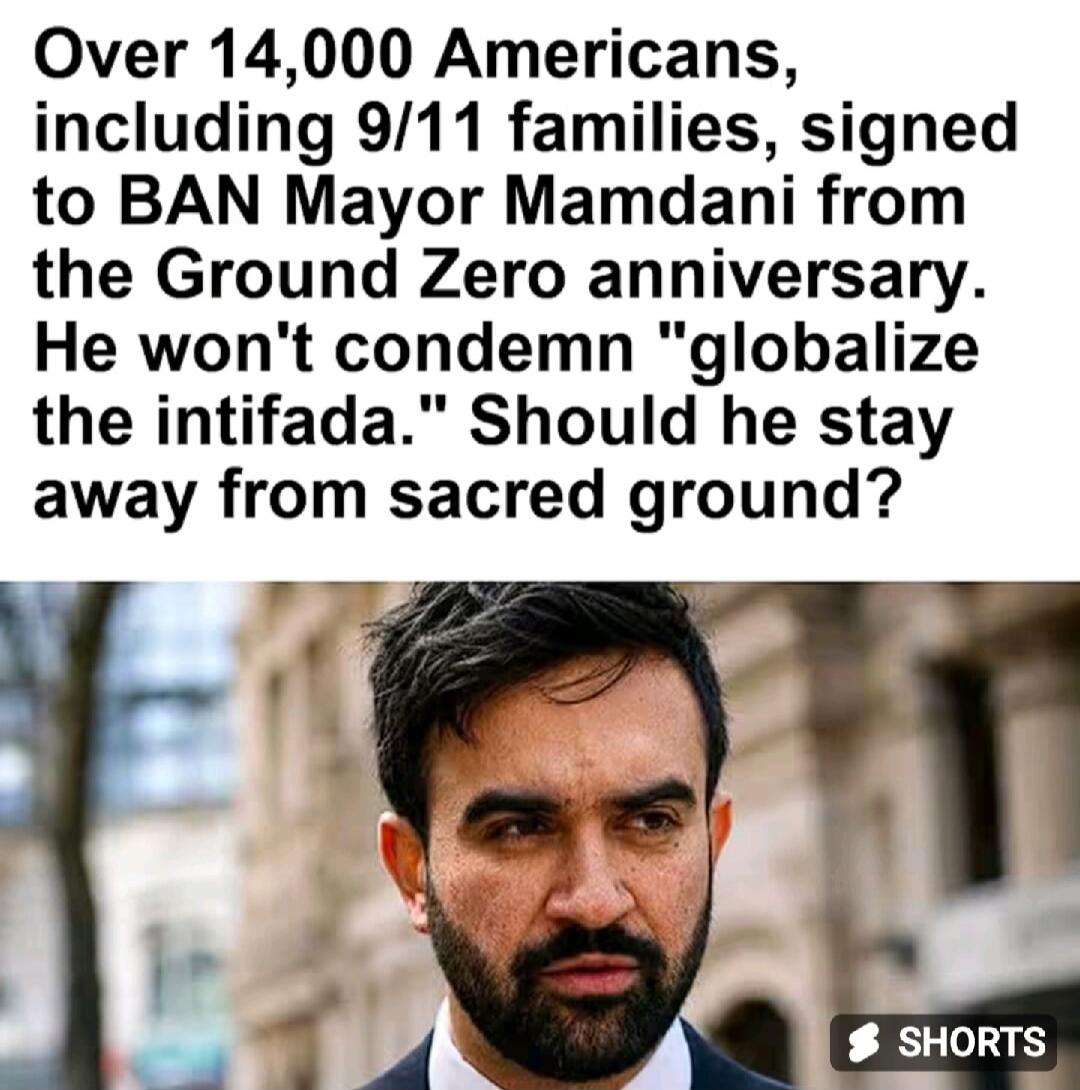 Over 14,000 Americans, including 9/11 families, signed to BAN Mayor Mamdani from the Ground Zero anniversary. He won't condemn 