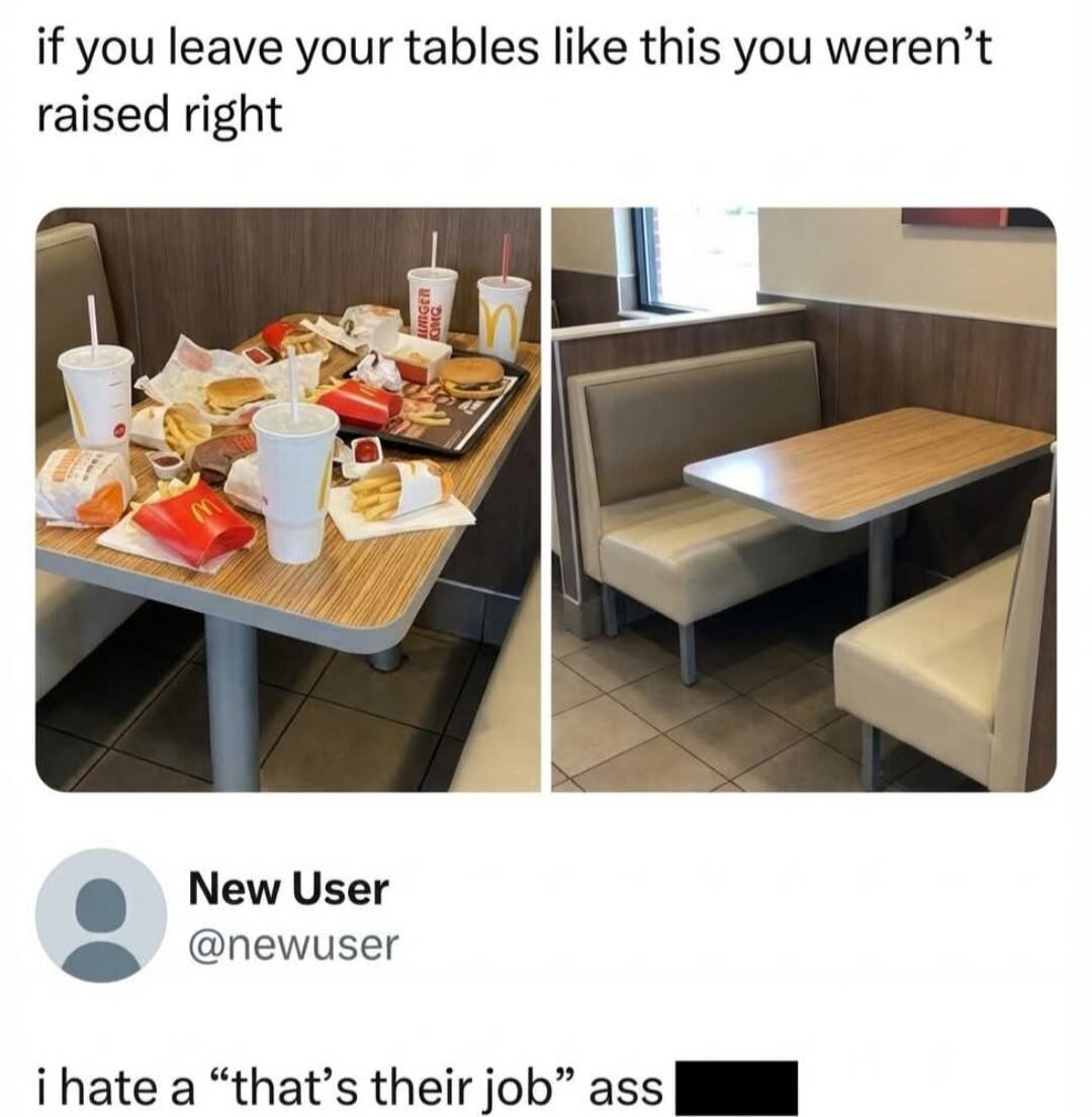 if you leave your tables like this you weren't raised right New User @newuser i hate a 