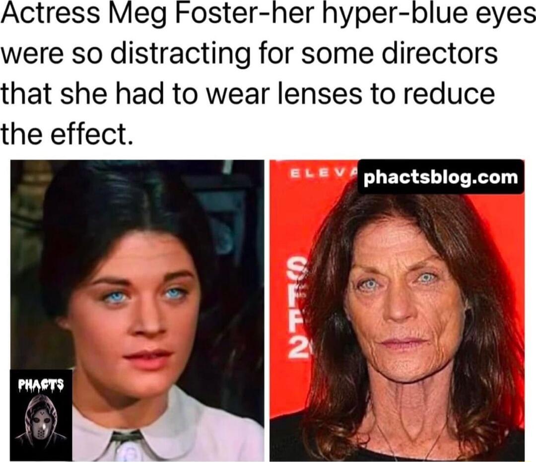 Actress Meg Foster ner hyper were so distracting for some directors hat she had to wear lenses to reduce he effect BLEVH phactsblogcom