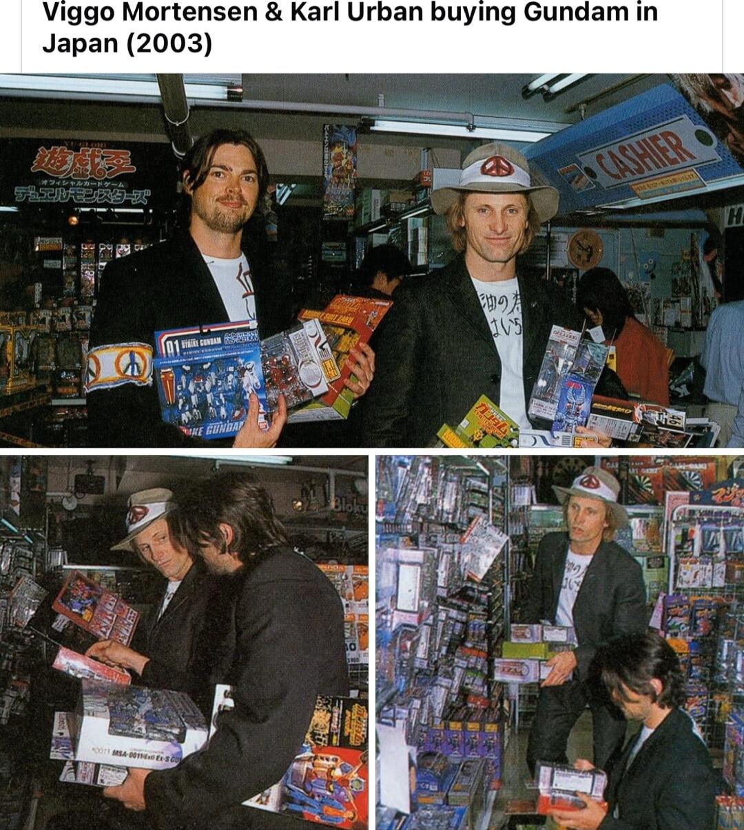 Viggo Mortensen Karl Urban buying Gundam in Japan 2003