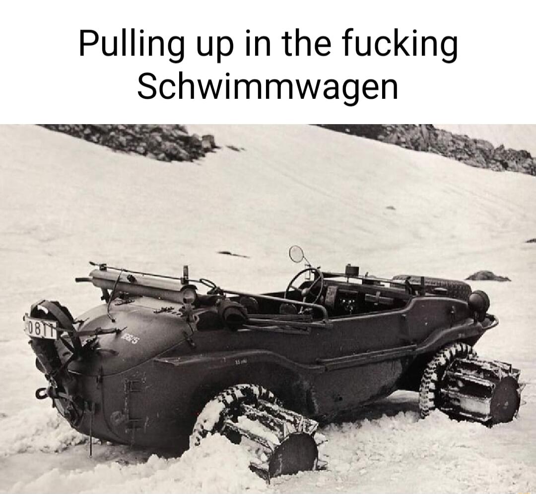 Pulling up in the fucking Schwimmwagen