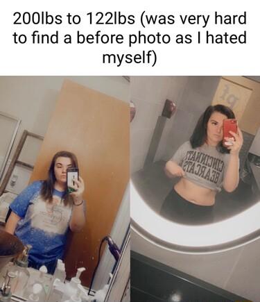2001Ibs to 122Ibs was very hard to find a before photo as hated myself