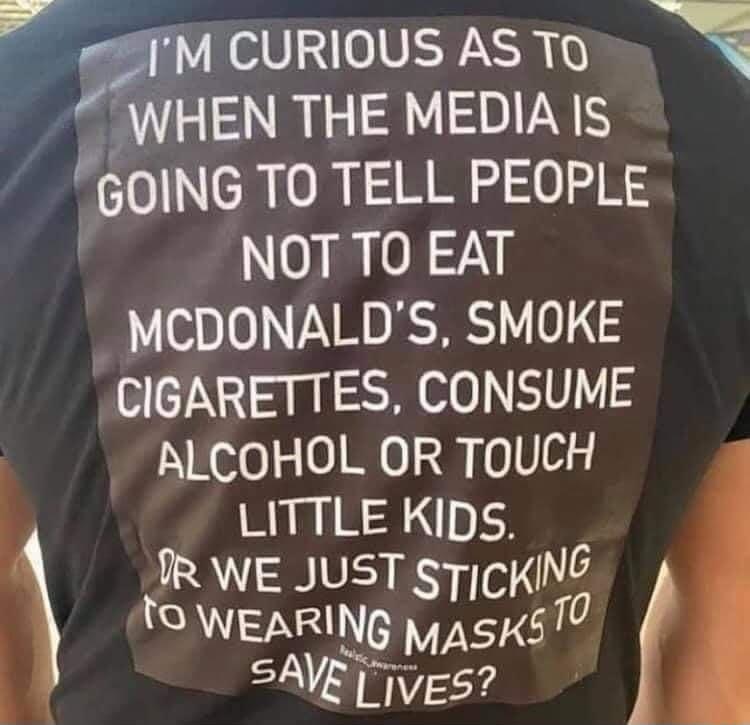 Vm CURIOUSASTO WHEN THE MEDIA IS GOING TO TELL PEOPLE NOT TO EAT MCDONALDS SMOKE CIGARETTES CONSUME NKolo 0 oI q 0V0 r LITTLE KIDS WE JUST STCKING AN MI5K5 10 f L SAVE ives