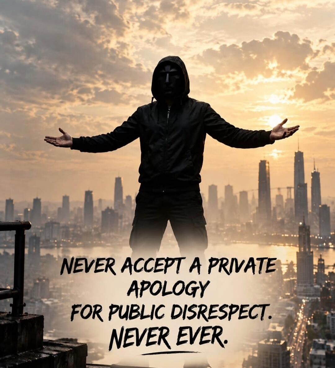 NEVER ACCEPT A PRIVATE APOLOGY FOR PUBLIC DISRESPECT. NEVER EVER.
