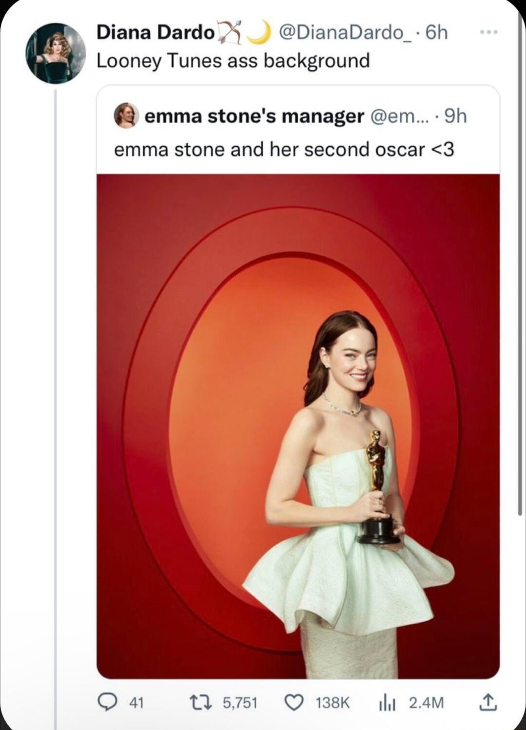 4 Diana Dardo X _ DianaDardo_ 6h Looney Tunes ass background emma stones manager em 9h emma stone and her second oscar 3 Qa st Q138K g 24aM A o