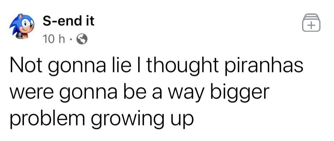 S end it 10h Q Not gonna lie thought piranhas were gonna be a way bigger problem growing up