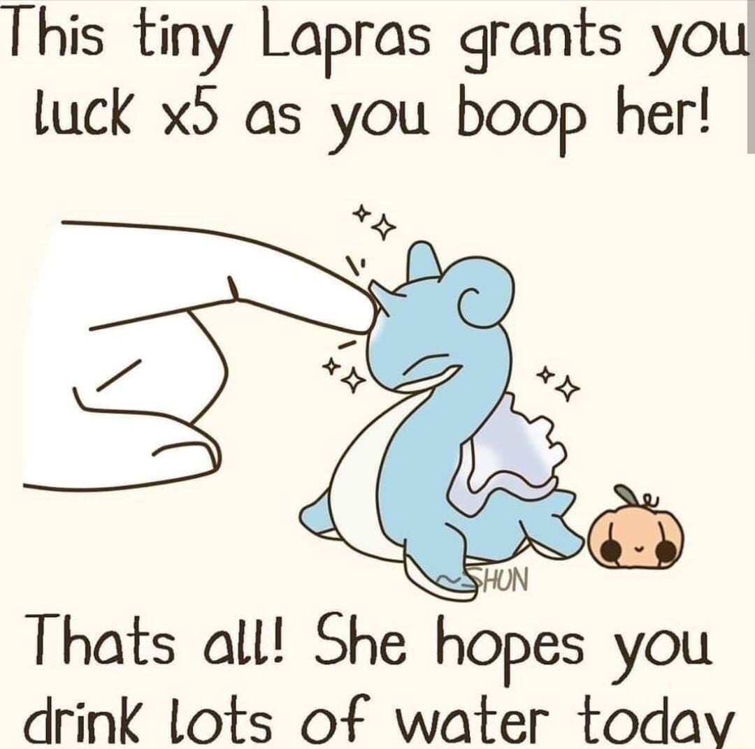 This tiny Lapras grants you luck x5 as you boop her Thats all She hopes you drink lots of water todayv