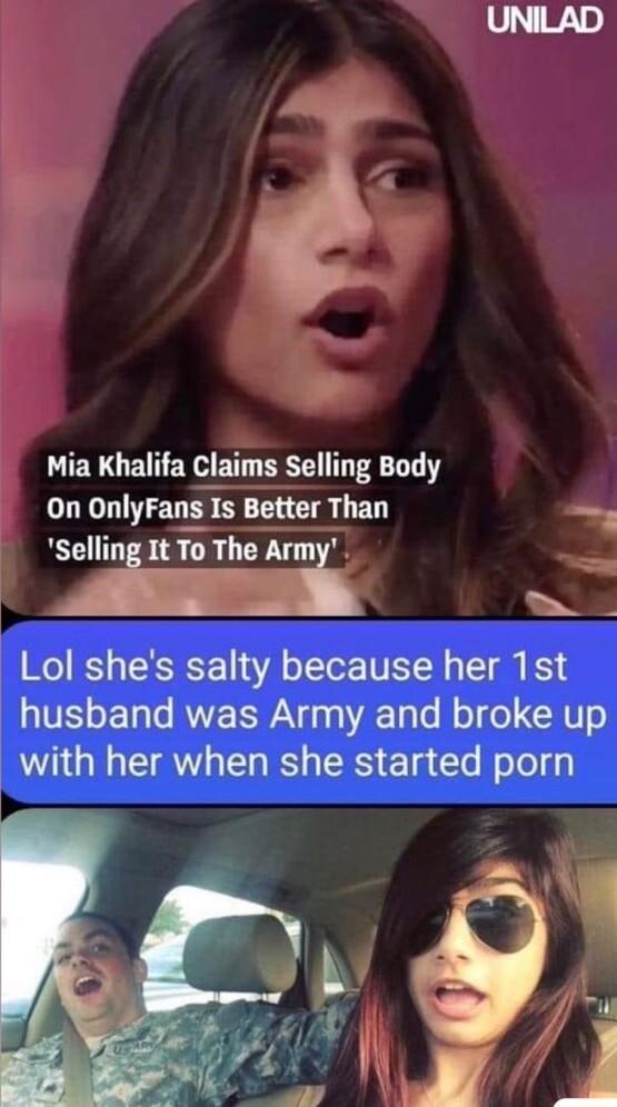 Mia Khalifa Claims Selling Body DLITENES O3 ELETR BT 3 Sellini 1t To The Armi Lol shes salty because her 1st husband was Army and broke up with her when she started porn