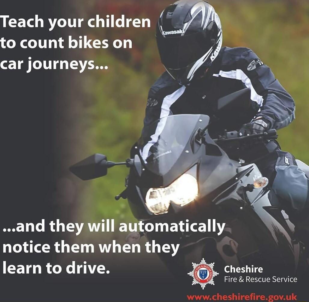 Teach your children to count bikes on car journeys and they will automatically notice them when they learn to drive Cheshire Eie o choshiralire sovuk