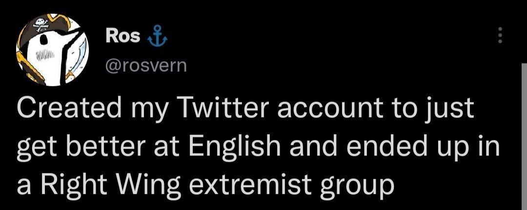 225 Ros Created my Twitter account to just get better at English and ended up in a Right Wing extremist group 1157 AM 29 Jun 22 Twitter for Android