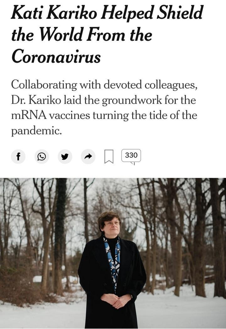 Kati Kariko Helped Shield the World From the Coronavirus Collaborating with devoted colleagues Dr Kariko laid the groundwork for the mRNA vaccines turning the tide of the pandemic f v 30