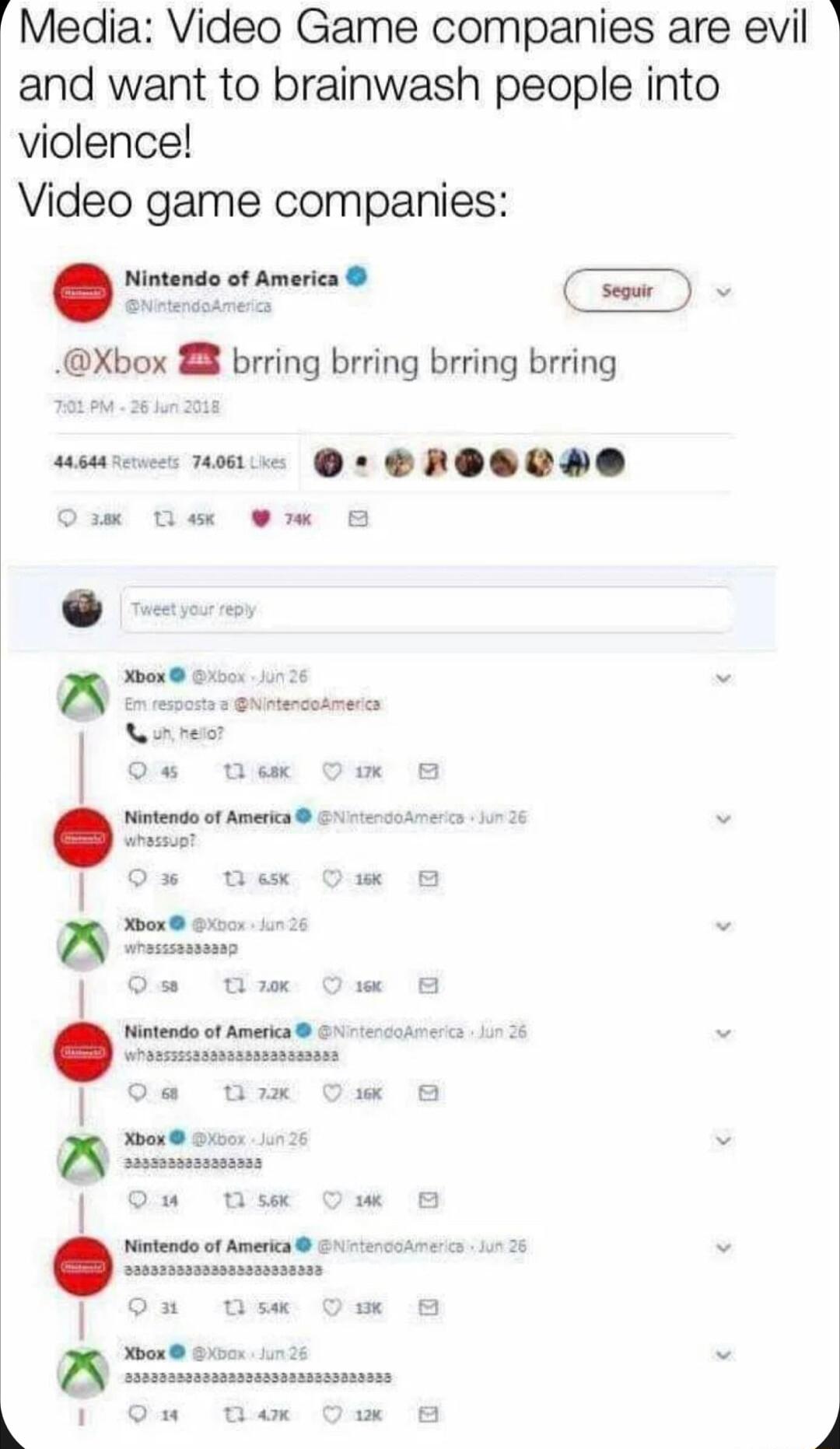 Media Video Game companies are evil and want to brainwash people into violence Video game companies Xbox 8 brring brring brring brring wsmis o G ROSONO O Uex w B