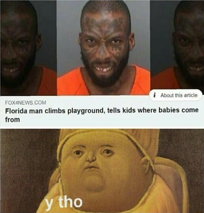 Florida man climbs playground tells kids where babies come from