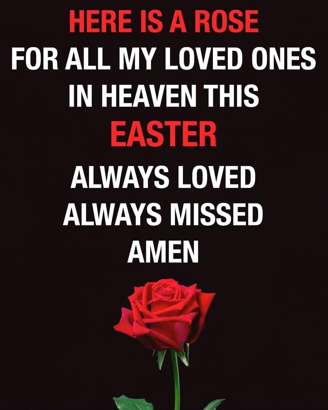 HERE IS A ROSE FOR ALL MY LOVED ONES IN HEAVEN THIS EASTER ALWAYS LOVED ALWAYS MISSED AMEN