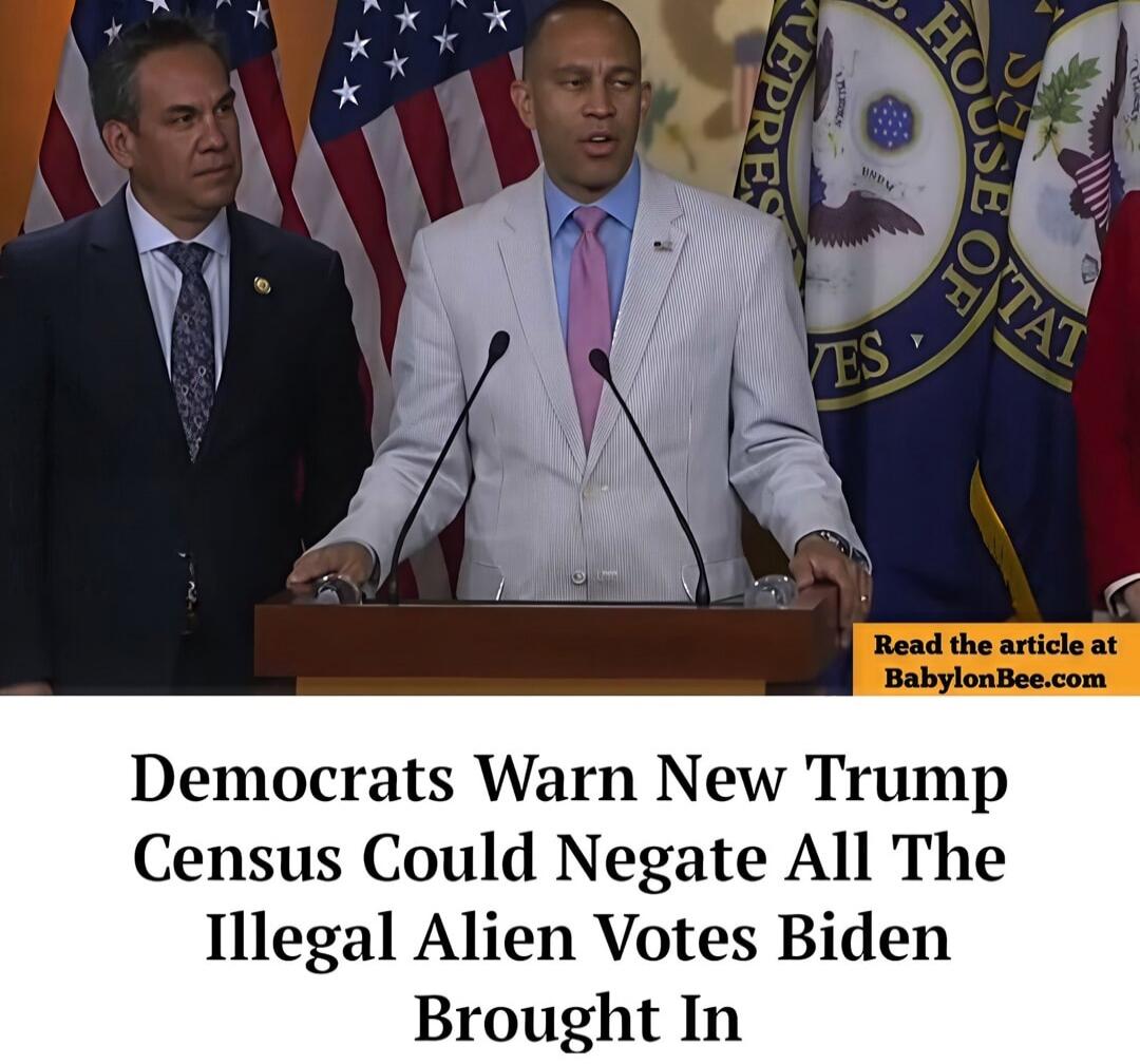 Democrats Warn New Trump Census Could Negate All The Illegal Alien Votes Biden Brought In. Read the article at BabylonBee.com.