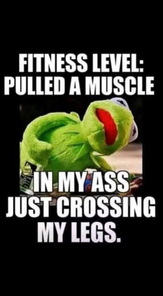 FITNESS LEVEL: PULLED A MUSCLE IN MY ASS JUST CROSSING MY LEGS.
