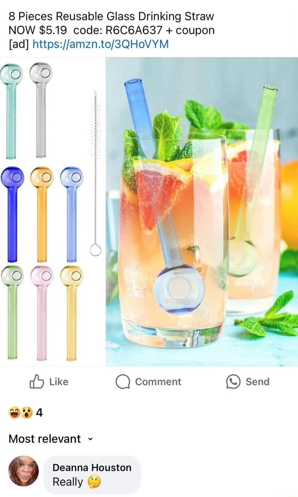 8 Pieces Reusable Glass Drinking Straw NOW 519 code R6C6A637 coupon ad httpsamznto3QHoVYM s9a Most relevant Deanna Houston Really