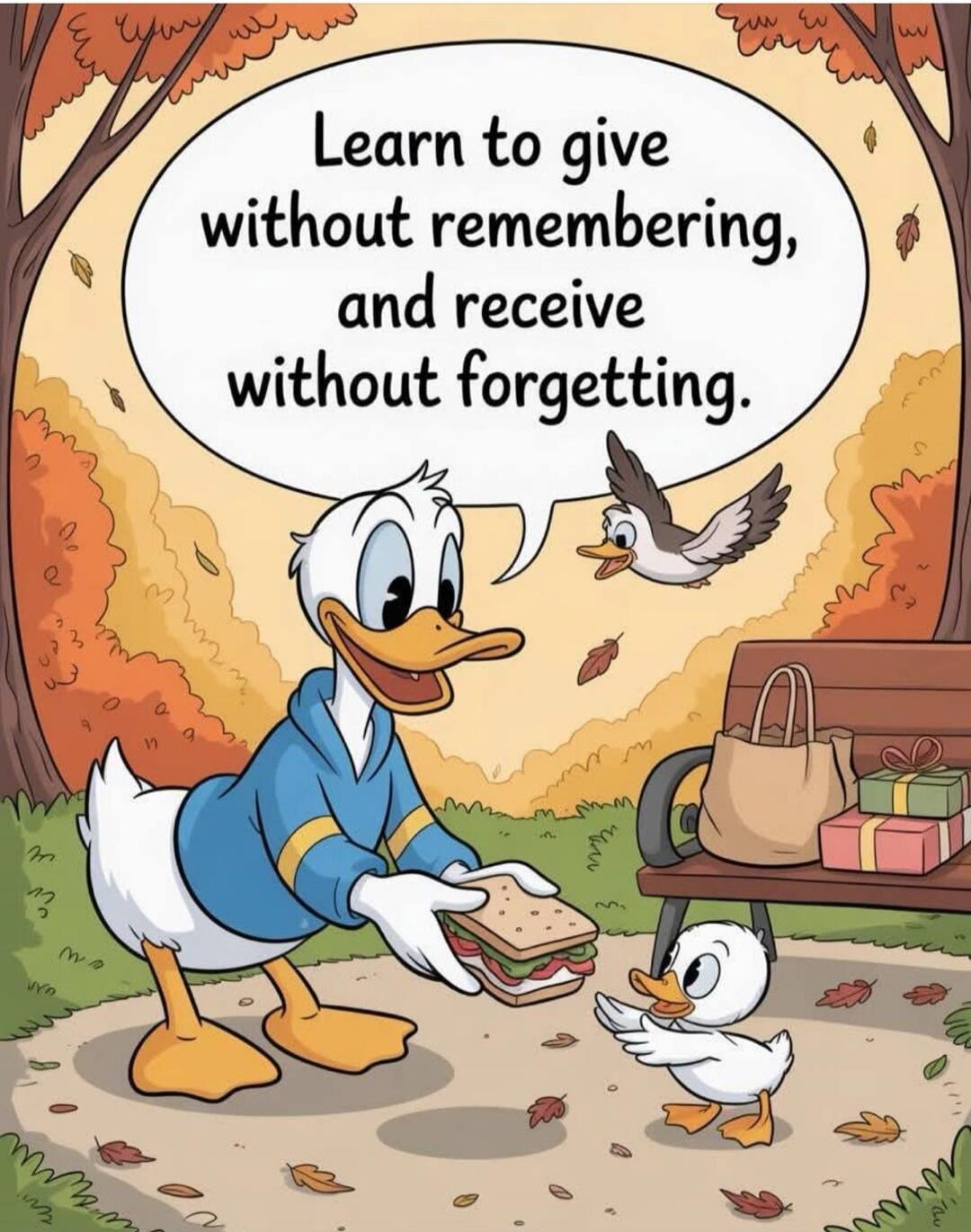 Learn to give without remembering, and receive without forgetting.