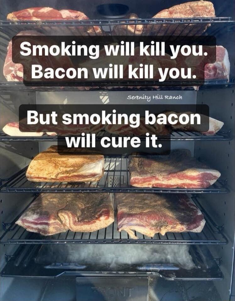 Smoking will kill you S8 Bacon will kill you 9 Wi G g But smoking bacon L TN A L