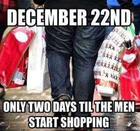 DECEMBER 22ND
ONLY TWO DAYS TIL THE MEN START SHOPPING
