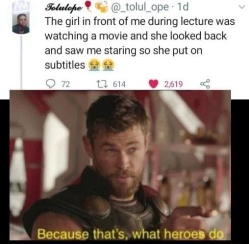 Folulope _tolul_ope 1d The girl in front of me during lecture was watching a movie and she looked back and saw me staring so she put on subtitles