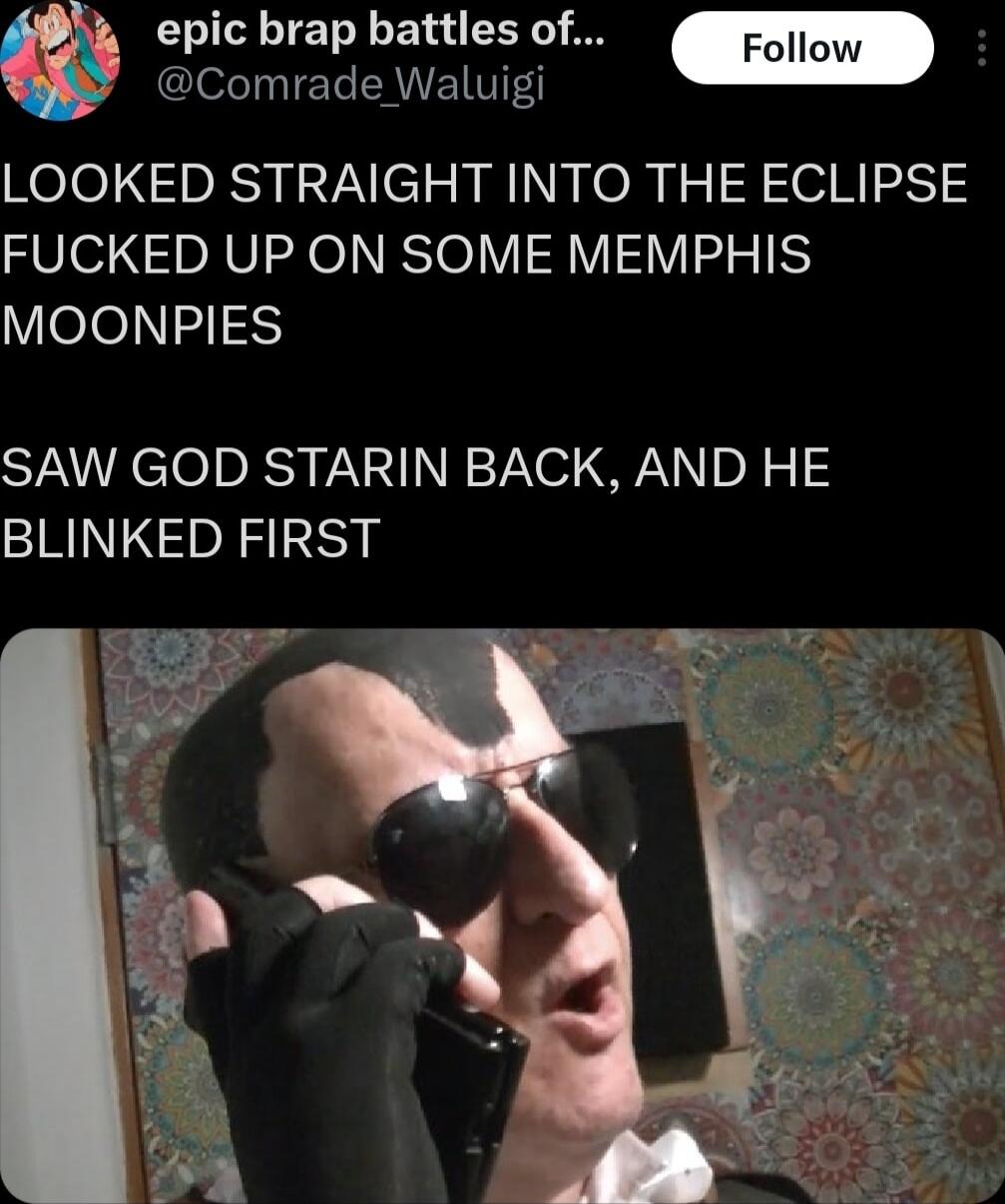 epic brap battles of Foll Comrade Waluigi LOOKED STRAIGHT INTO THE ECLIPSE FUCKED UP ON SOME MEMPHIS YeJe SAW GOD STARIN BACK AND HE BLINKED FIRST