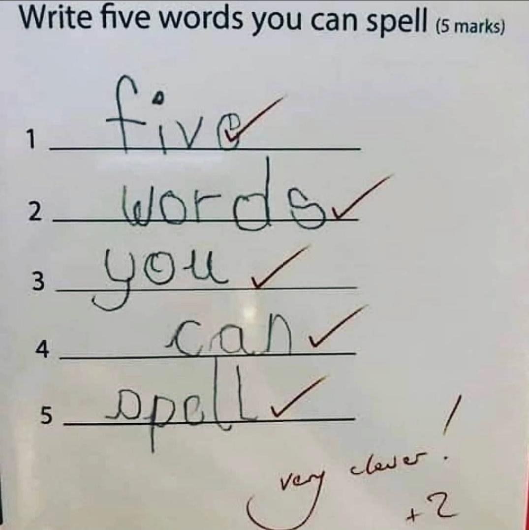 Write five words you can spell s marks