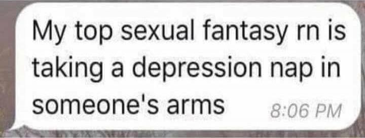 My top sexual fantasy rn is taking a depression nap in someone's arms