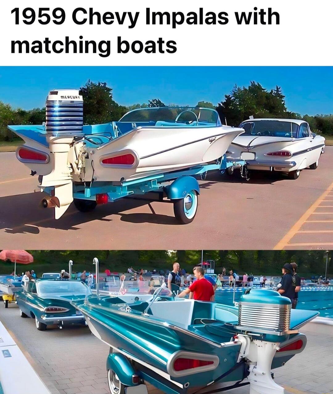 1959 Chevy Impalas with matching boats