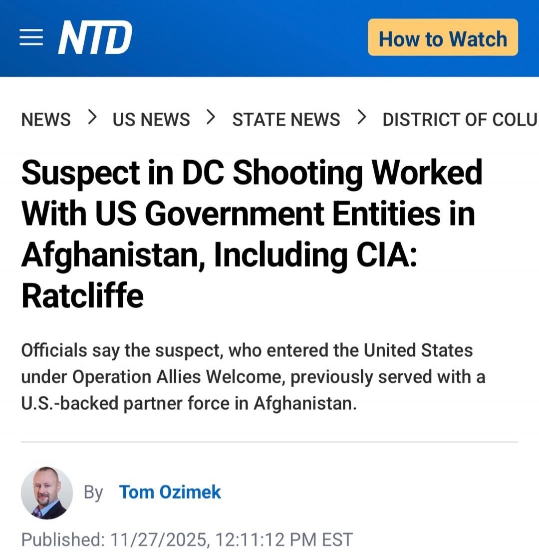 Suspect in DC Shooting Worked With US Government Entities in Afghanistan, Including CIA: Ratcliffe

Officials say the suspect, who entered the United States under Operation Allies Welcome, previously served with a U.S.-backed partner force in Afghanistan.

By Tom Ozimek

Published: 11/27/2025, 12:11:12 PM EST