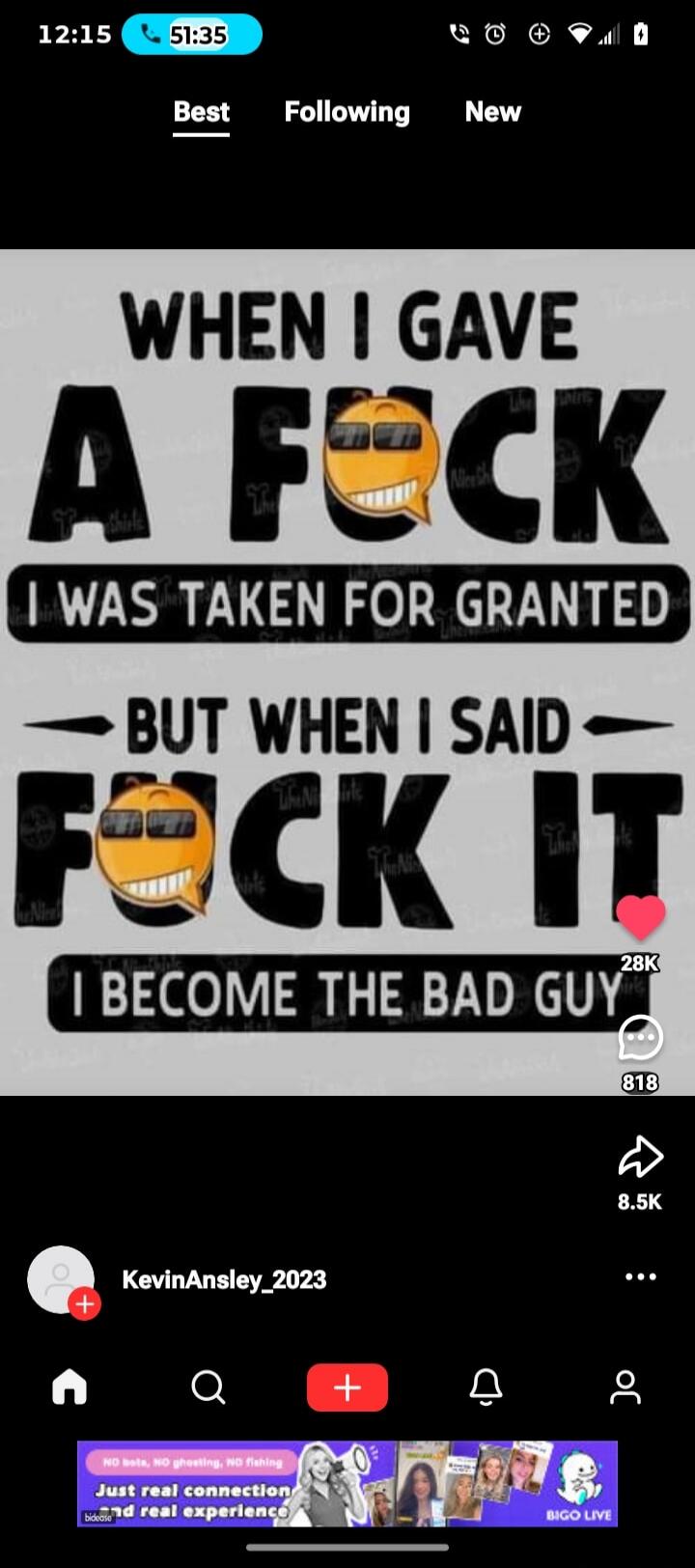 When I gave a fuck, I was taken for granted. But when I said fuck it, I become the bad guy.