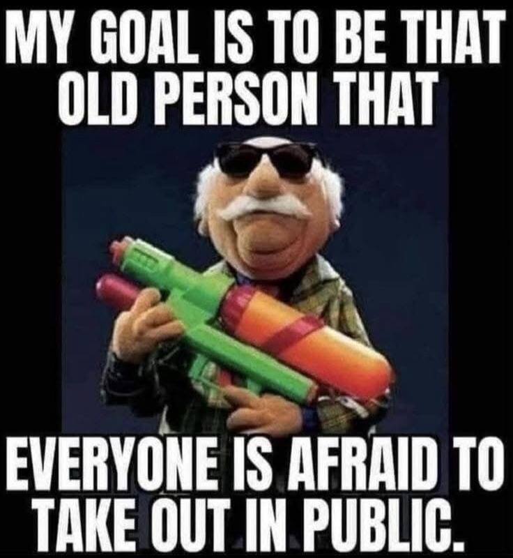 MY GOAL IS TO BE THAT OLD PERSON THAT EVERYONE IS AFRAID TO TAKE OUT IN PUBLIC.