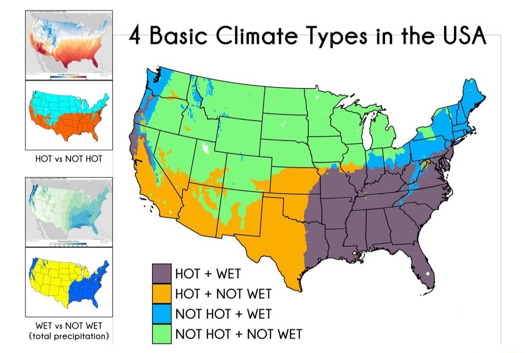 4 Basic Climate Types in the USA HOT NOT WET INOT HOT WET INOT HOT NOT WET