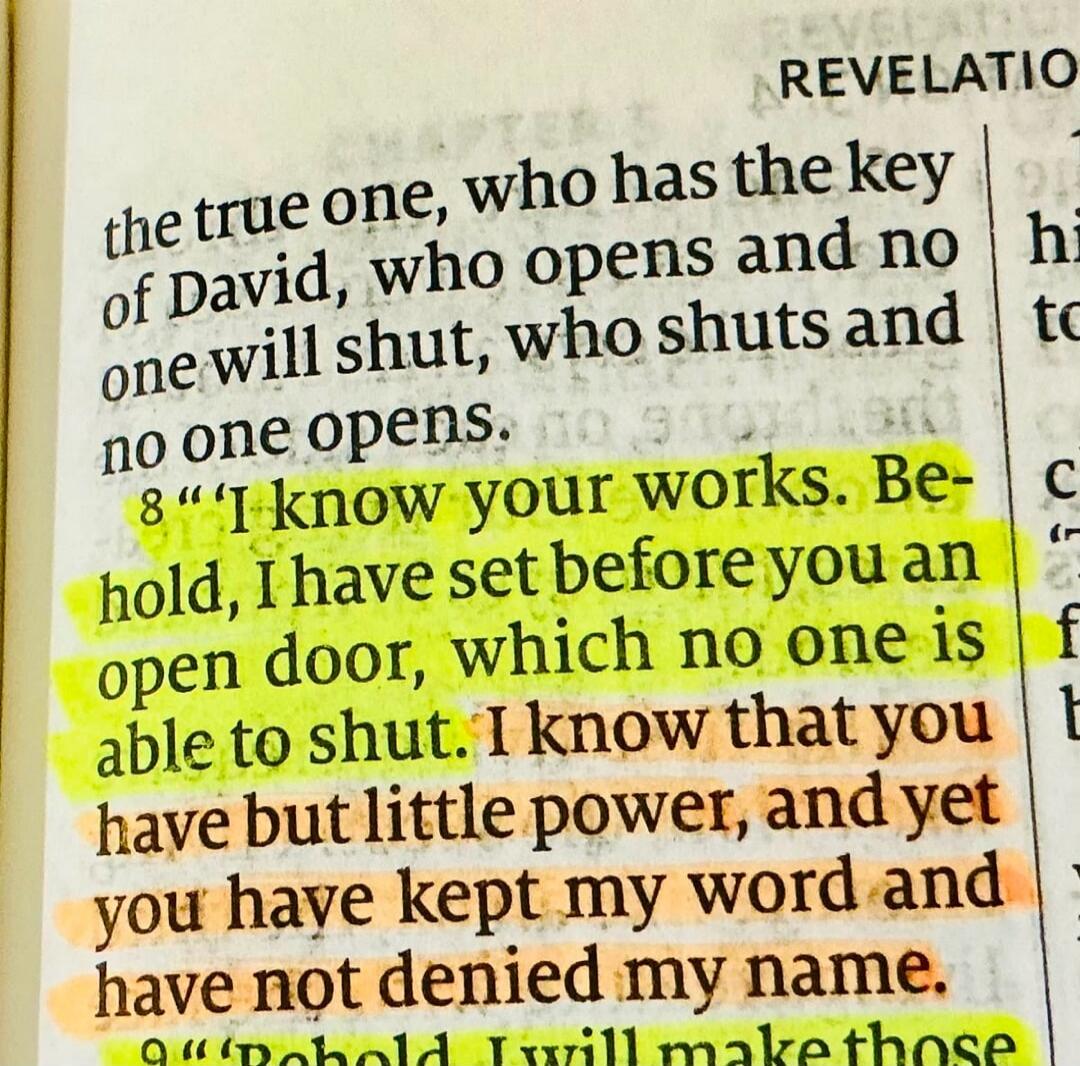REVELATION the true one, who has the key of David, who opens and no one will shut, who shuts and no one opens. 8 