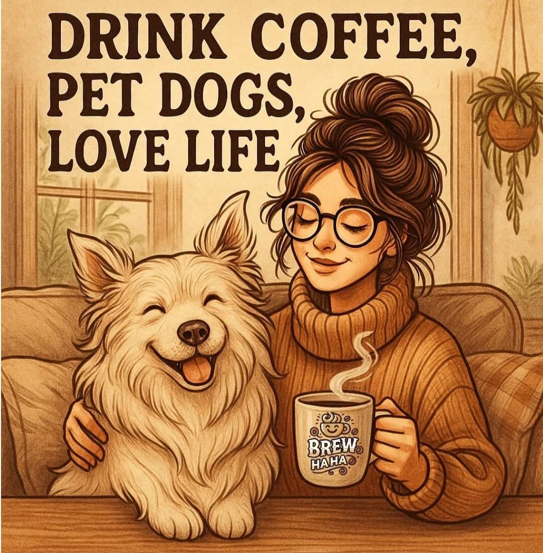 DRINK COFFEE, PET DOGS, LOVE LIFE BREW HAHA