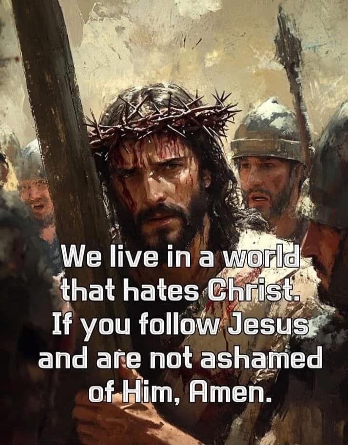 We live in a world that hates Christ. If you follow Jesus and are not ashamed of Him, Amen.
