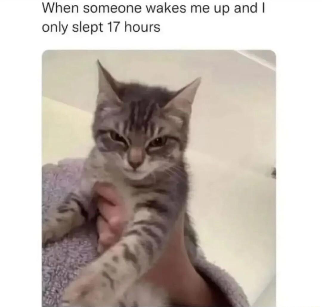 When someone wakes me up and only slept 17 hours