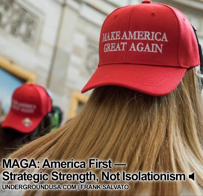 MAKE AMERICA GREAT AGAIN
MAGA: America First — Strategic Strength, Not Isolationism
UNDERGROUNDUSA.COM | FRANK SALVAT0