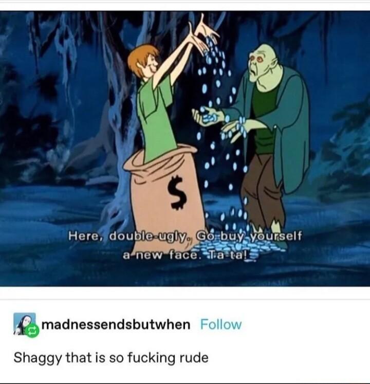 alnewrrac madnessendsbutwhen Shaggy that is so fucking rude