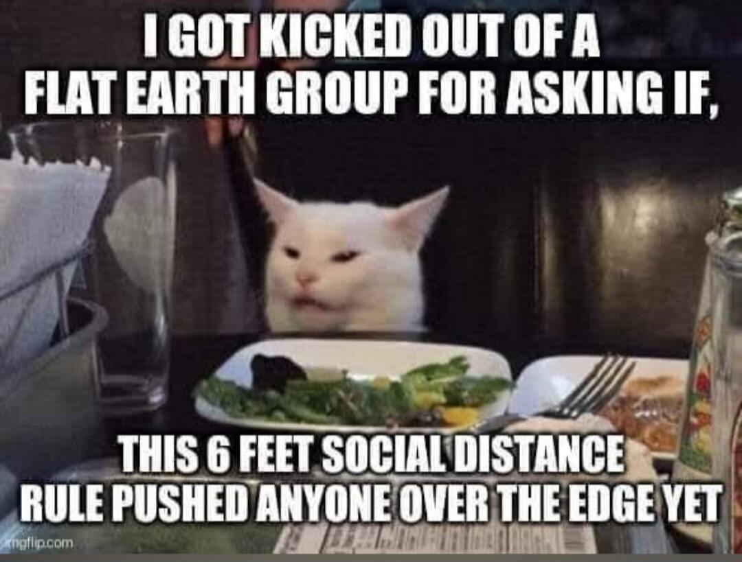 I GOT KICKED OUT OF A FLAT EARTH GROUP FOR ASKING IF, THIS 6 FEET SOCIAL DISTANCE RULE PUSHED ANYONE OVER THE EDGE YET