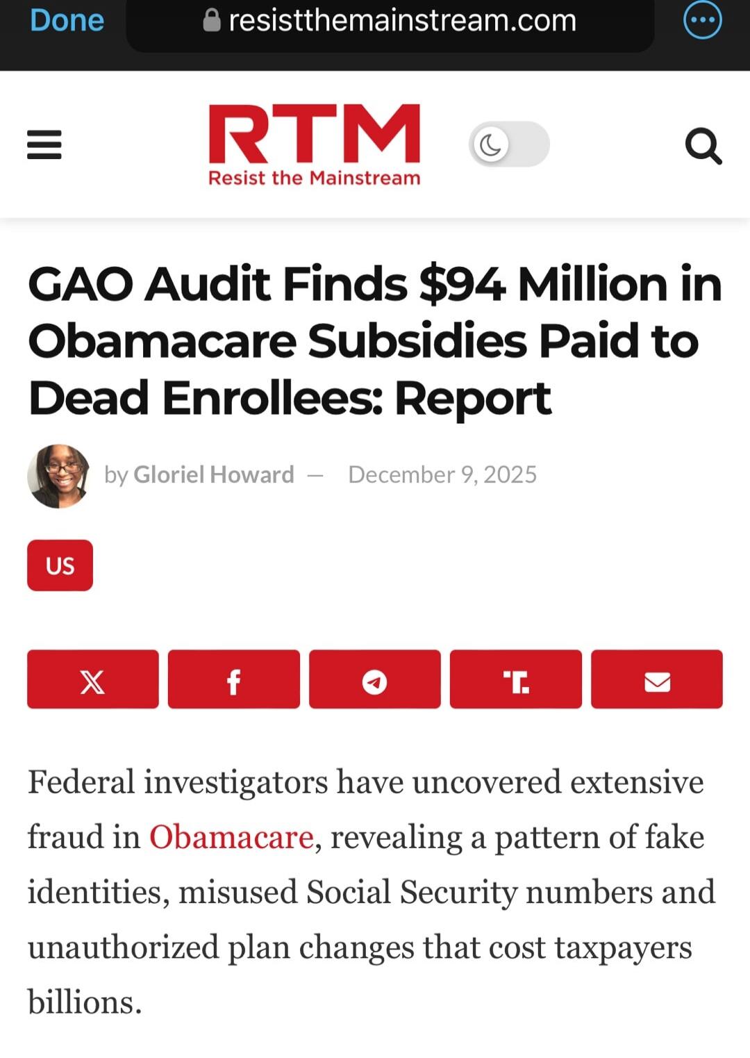 GAO Audit Finds $94 Million in Obamacare Subsidies Paid to Dead Enrollees: Report

by Gloriel Howard — December 9, 2025

US

Federal investigators have uncovered extensive fraud in Obamacare, revealing a pattern of fake identities, misused Social Security numbers and unauthorized plan changes that cost taxpayers billions.