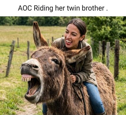 AOC Riding her twin brother.