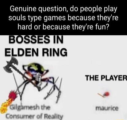 Genuine question do people play souls type games because theyre EIC RO I TR G AR T THE PLAYER sigamesh the maur e Consurner of Reality