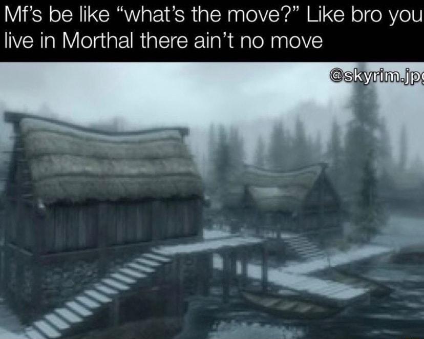 Mfs be like whats the move Like bro you live in Morthal there aint no move