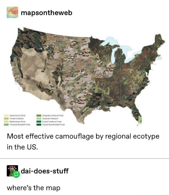 mapsontheweb Most effective camouflage by regional ecotype inthe US dai does stuff wheres the map