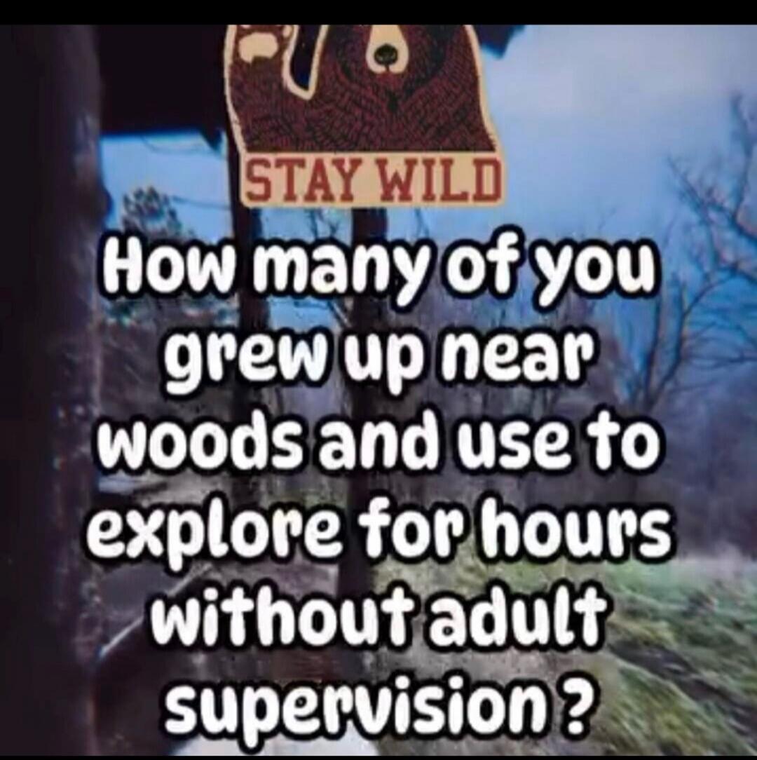 STAY WILD How many of you grew up near woods and use to explore for hours without adult supervision?
